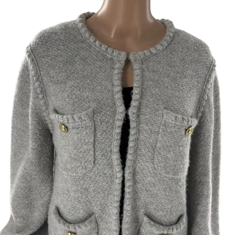 J. Crew Gray Odette Cardigan Sweater Crochet Lady Jacket
